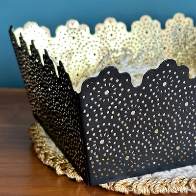 Decorative Hamper Tray – Matte Black & Gold