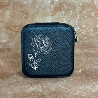 Personalized Jewellery Box (Black)- Birth Flower