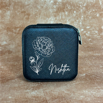 Personalized Jewellery Box (Black)- Birth Flower