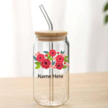 Glass Tumbler Name Flower Print