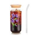 Glass Tumbler Purple Flower with Name