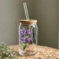 Glass Tumbler Purple Flower with Name