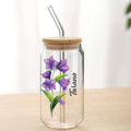 Glass Tumbler Purple Flower with Name