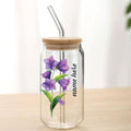 Glass Tumbler Purple Flower with Name