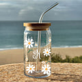 Glass Tumbler- Daisy Print Initial