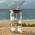 Glass Tumbler- Daisy Print Initial