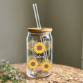 Glass Tumbler- Sunflower Print with Name