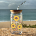 Glass Tumbler- Sunflower Print with Name